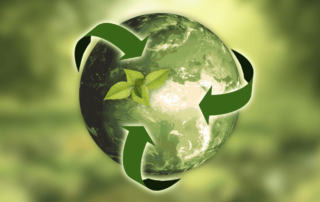 Image shows green arrows circling a green sphere and plant leaves