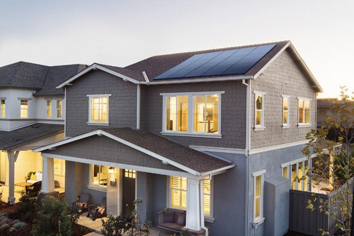 Evergreen Residential Solar array on a two story house rooftop.