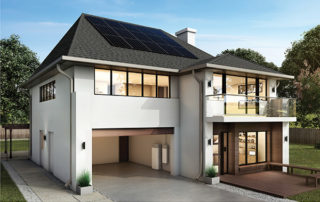 Evergreen Residential Solar array with all the lights on inside and SunPower Equinox Storage 101.