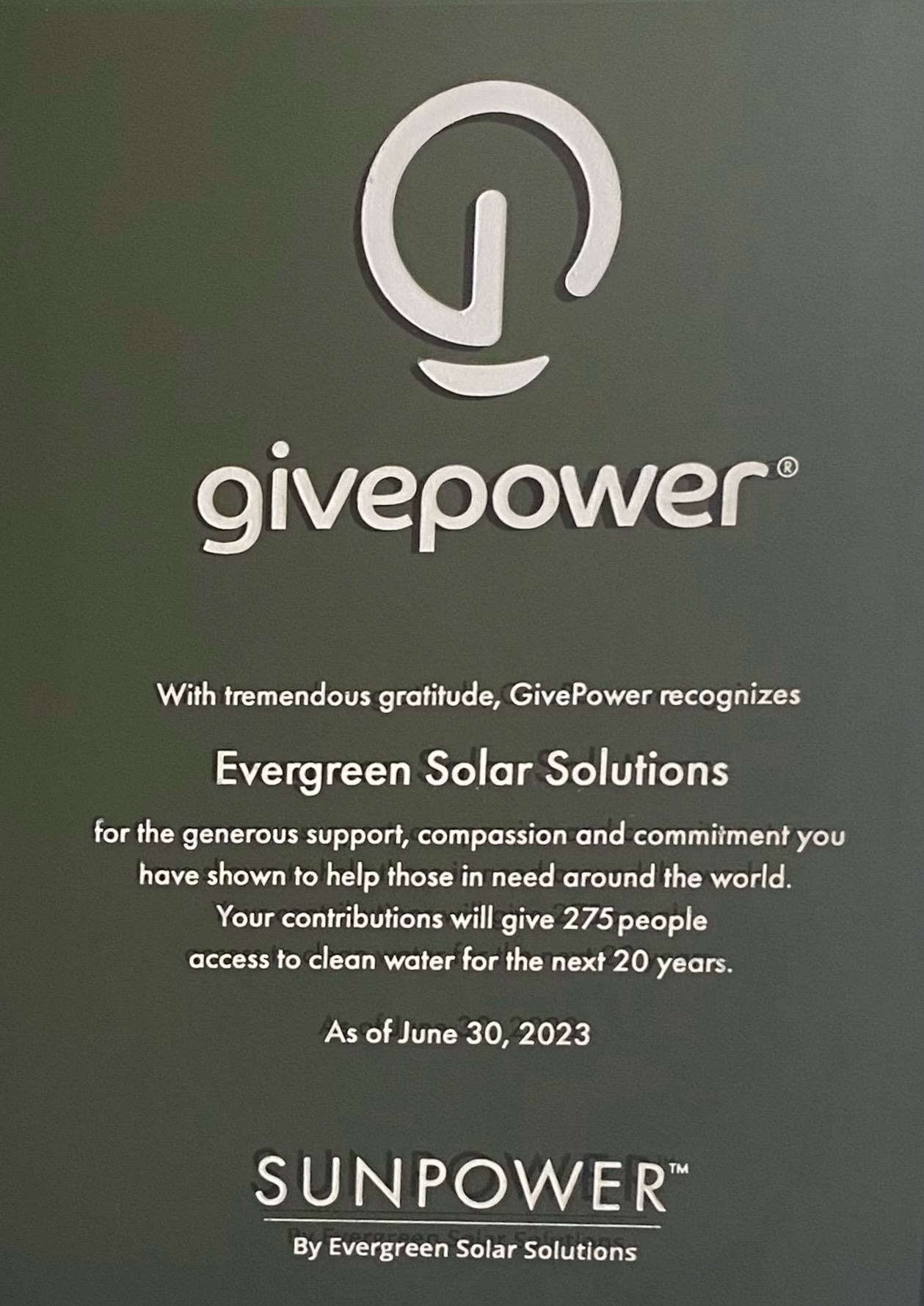 GivePower Plaque