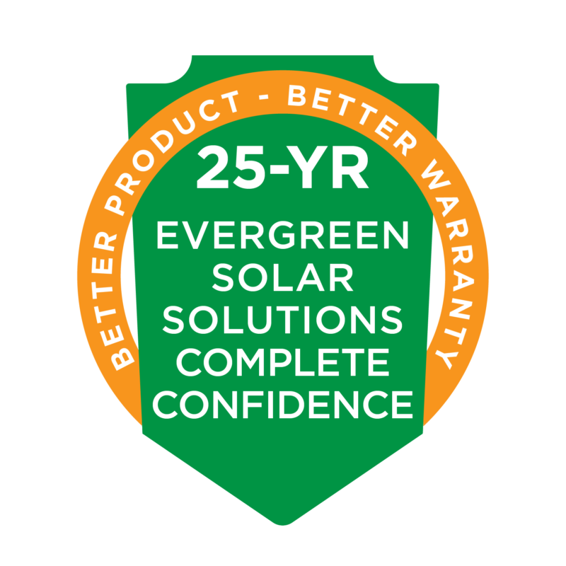 25-year warranty badge for Evergreen Solar Solutions with complete confidence.